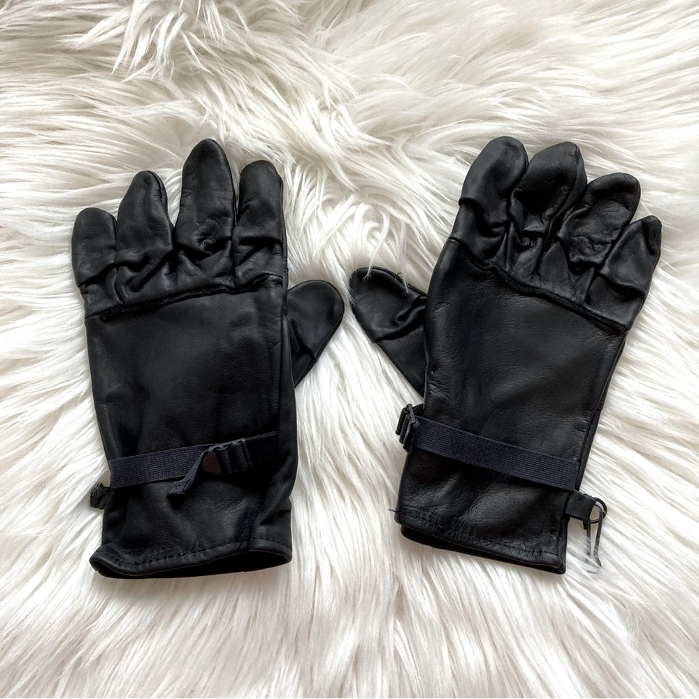NWOT Unisex Black Genuine Leather Winter Gloves size 5